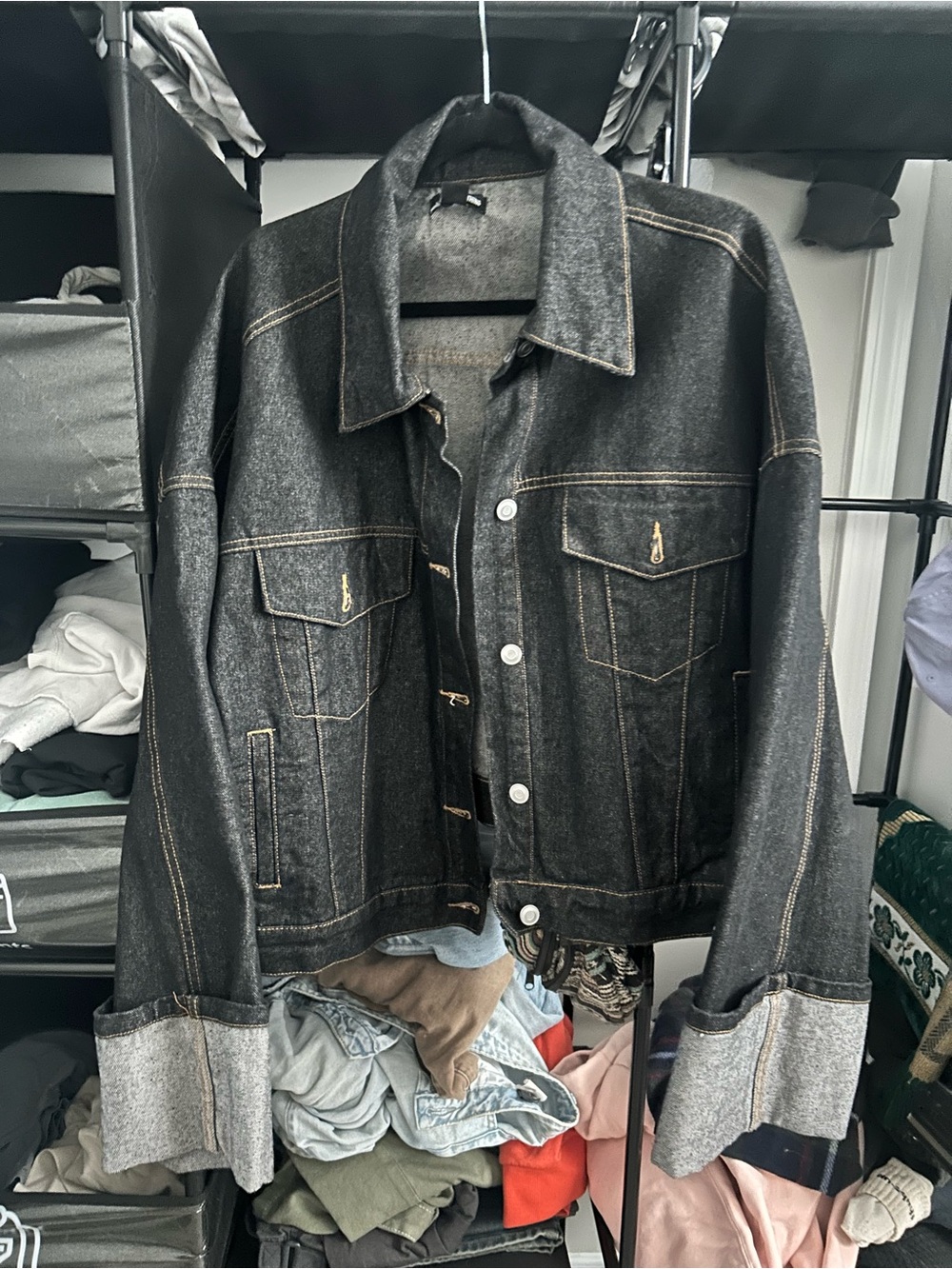 PrettyLittleThing Dark Blue Denim Jacket with Contrast Cuffs